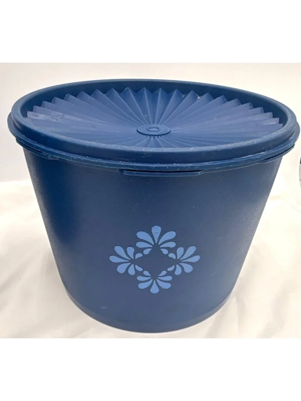 Vintage Tupperware Blue Canister Set With Seals & Floral Design